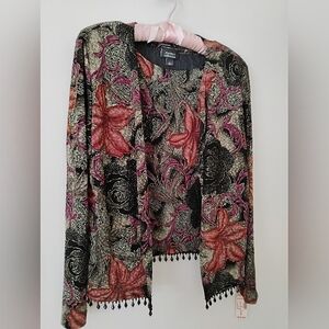 NWT Festive Dressbarn Collection LG Floral Twinset: Beaded Jacket & Scoop Tank